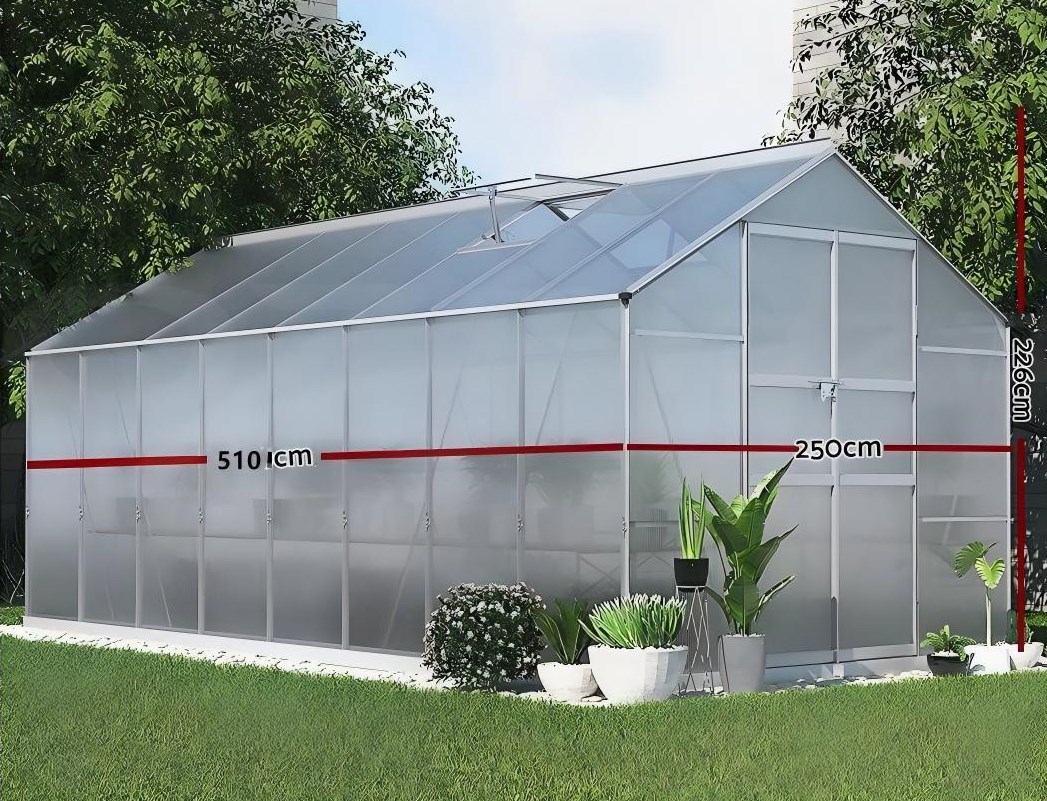 duża aluminiowa szklarnia z poliwęglanu